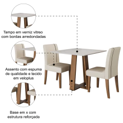 Conjunto de Mesa Sala de Jantar Atenas com 2 Cadeiras Carvalho/Off White/Bege 0,90m Quadrada Dobuê — foto 5