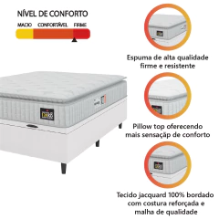 Cama Box Baú Colchão Casal Espuma D33 Vangogh Pillow Top 138x188x70cm Branco Linho Hellen - Suporta — foto 6