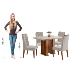 Conjunto de Mesa Sala de Jantar Tampo com Vidro Mond 1,20m 4 Cadeiras Bele Veludo Viero — foto 7