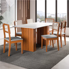 Conjunto de Mesa Sala de Jantar Ripada Tampo com Vidro 1,60m 6 Cadeiras Santiago Dobuê — foto 9