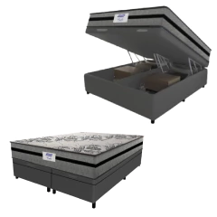 Cama Box Baú Casal King Colchão Gazin Com Molas Ensacadas Rubi 193x203x73cm Suede — foto 1