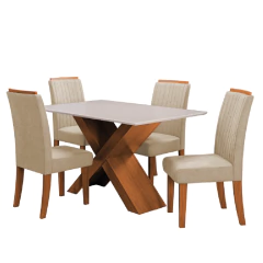 Conjunto de Mesa Sala de Jantar Tampo com Vidro 1,36m 4 Cadeiras Grécia Dobuê — foto 1