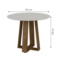 Conjunto de Mesa Sala de Jantar Redonda Athenas 4 Cadeiras Cedro / Off White / Areia Dobuê — foto 3