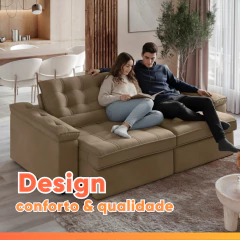 Sofá Retrátil e Reclinável 4 Lugares 2,52m Veludo Ilhéus — foto 6