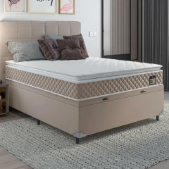 Cama Box Baú Casal Colchão D45 com Pillow Top Hellen Strong Bege 138x188x65cm Suporta até 150kg — foto 2