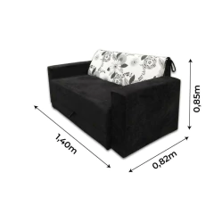 Sofá-Cama 2 Lugares Pratik 5000 Mamflex Preto/Cinza Floral Suede Amassado — foto 4