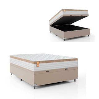 Cama Box Baú Casal Colchão Molas Ensacadas Real 138x188x68cm