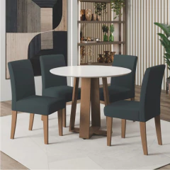 Conjunto de Mesa Sala de Jantar Athenas Redonda 1,03m 4 Cadeiras Trieste Cedro — foto 2