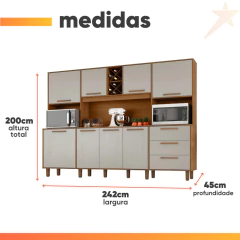 Armário De Cozinha Completa Com Adega 8 Portas 3 Gavetas Apollo Madeirado / Areia Zanzini — foto 3