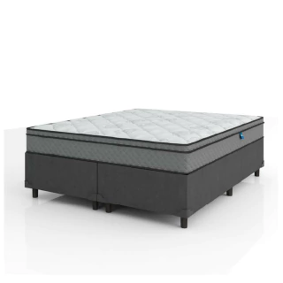 Cama Box Casal Queen Colchão Molas Ensacadas Mirage 158x198x62cm Cinza/Branco Umaflex