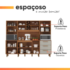 Armário De Cozinha Completa Com Adega 8 Portas 3 Gavetas Apollo Madeirado / Areia Zanzini — foto 4