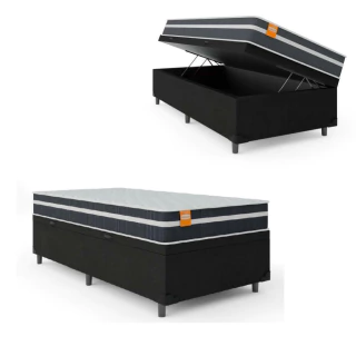 Cama Box Solteiro Baú Colchão Molas Qatar 88x188x63cm - Suporta até 200Kg