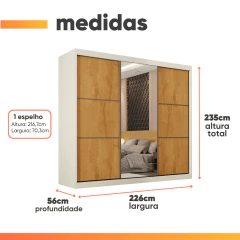 Guarda Roupas Casal 3 Portas de Correr Com Espelho 100% MDF Flex 6 Gavetas Argel — foto 3