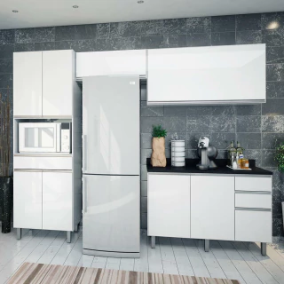 Armário Cozinha Completa Top Class 4 Peças Com Balcão Branco