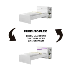 Cama Solteiro Cabeceira Baú 2 Gavetas 3 Nichos Hortencia Branco / Branco Lilás Flex — foto 3