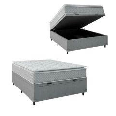 Cama Box Baú Casal Colchão Molas Ensacadas Pillow Top Perfect 138x188x74cm Cinza/Branco Umaflex - Su — foto 1