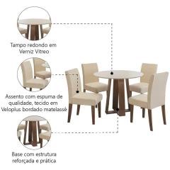 Conjunto de Mesa Sala de Jantar Redonda Athenas 4 Cadeiras Cedro / Off White / Areia Dobuê — foto 5