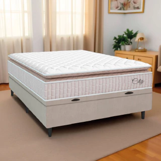 Cama Box Baú Colchão Casal Molas Ensacadas City Pillow Top 138x188x64cm