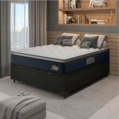 Cama Box Baú Casal Colchão Espuma D45 Pillow Top Strong 138x188x65cm Cinza/Preto Hellen - Suporta at — foto 2