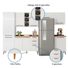 Armário De Cozinha Completa Com Adega 9 Portas 3 Gavetas Favorita Branco/Nature — foto 4
