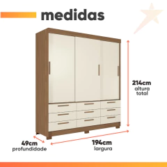 Guarda Roupas Casal 3 Portas 9 Gavetas Uraí Andirá — foto 3