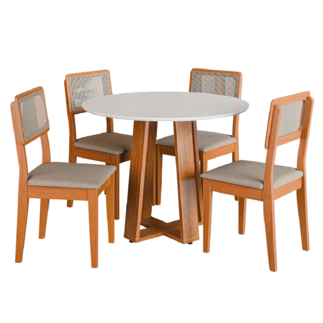 Conjunto Sala de Jantar Mesa Athenas Redonda 4 Cadeiras Santiago Dobuê