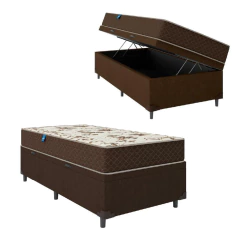 Cama Box Baú Solteiro Colchão Espuma D33 Marquês 88x188x60cm Marrom Umaflex - Suporta até 90kg por — foto 1