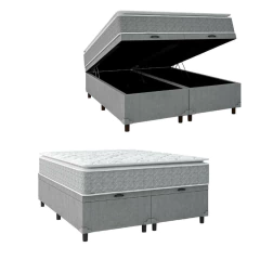 Cama Box Baú Casal Queen Colchão Molas Ensacadas Pillow Top Perfect 158x198x74cm Cinza/Branco Umaflex — foto 1