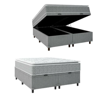 Cama Box Baú Casal Queen Colchão Molas Ensacadas Pillow Top Perfect 158x198x74cm Cinza/Branco Umaflex