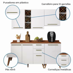Armário De Cozinha Completa Com Adega 6 Portas 3 Gavetas Favorita Branco / Natura — foto 4