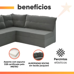 Sofá de Canto 5 Lugares Renaut Suede Cinza Mamflex — foto 5
