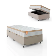 Cama Box Baú Solteiro Colchão Molas Ensacadas Real 88x188x68cm - Suporta até 130Kg — foto 1