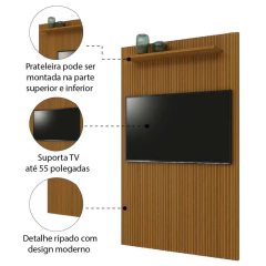 Painel Para Tv Até 55 Polegadas Ripado Impressão 3D Egeo Com Prateleira 1,35m Cedro Edn — foto 4