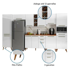 Armário De Cozinha Completa Com Adega 11 Portas 4 Gavetas Favorita Branco/Nature — foto 4