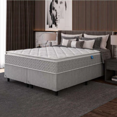Cama Box Casal Queen Colchão Molas Ensacadas Pillow Top Perfect 158x198x71cm Cinza/Branco Umaflex — foto 2