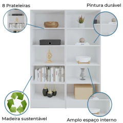 Estante Livreiro Multiuso Mirage 8 Prateleiras 1,77m Branco Viero — foto 5