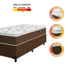 Cama Box Solteiro Colchão Molas Ensacadas Pillow Top Martino 88x188x63cm Marrom/Branco Umaflex — foto 5