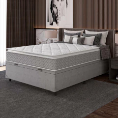 Cama Box Baú Casal Colchão Molas Ensacadas Pillow Top Perfect 138x188x74cm Cinza/Branco Umaflex - Su — foto 2