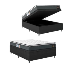 Cama Box Baú Casal Colchão Espuma D33 Pillow Top Millenium 138x188x60cm Hellen - Suporta — foto 1