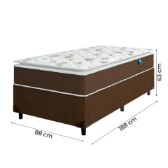 Cama Box Solteiro Colchão Molas Ensacadas Pillow Top Martino 88x188x63cm Marrom/Branco Umaflex — foto 3