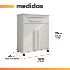 Armário Balcão Multiuso 2 Portas 1 Gaveta com Rodízios Chile Branco RV Móveis — foto 3