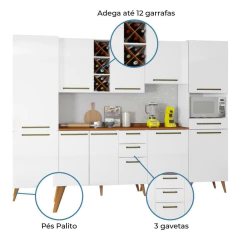 Armário De Cozinha Completa Com Adega 10 Portas 4 Gavetas Favorita Branco/Nature — foto 4