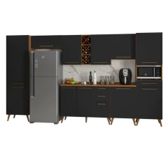 Armário De Cozinha Completa Com Adega 11 Portas 4 Gavetas Favorita Preto/Nature — foto 1