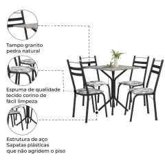 Conjunto de Mesa Thais 0,70m com 4 Cadeiras Artefamol Granito / Dark — foto 5