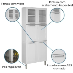 Armário de Cozinha e Paneleiro Duplo de Aço Itatiaia Tarsila com Vidro 6 portas 0,70m Branco — foto 3