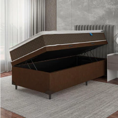 Cama Box Baú Solteiro Colchão Molas Ensacadas Pillow Top Martino 88x188x66cm Marrom/Branco Umaflex — foto 3
