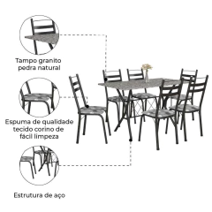 Conjunto De Mesa Itália New Com 6 Cadeiras 1,40m Artefamol Granito / Dark — foto 5