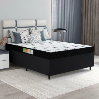Cama Box Casal Colchão Espuma 138x188x50cm Polar Branco / Preto