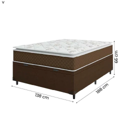Cama Box Baú Casal Colchão Molas Ensacadas Pillow Top Martino 138x188x66cm Marrom/Branco Umaflex - S — foto 4