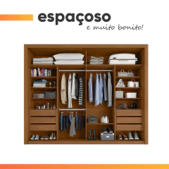 Guarda Roupas Casal com Espelho 2 Portas de Correr 6 Gavetas Imperador Madeirado / Areia Zanzini — foto 5
